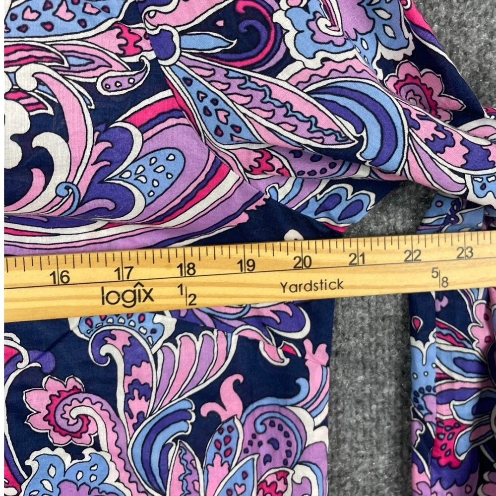 Talbots Blouse Women Medium Navy Pink Excellent Paisley Cotton Tie Neck Top - Picture 8 of 8